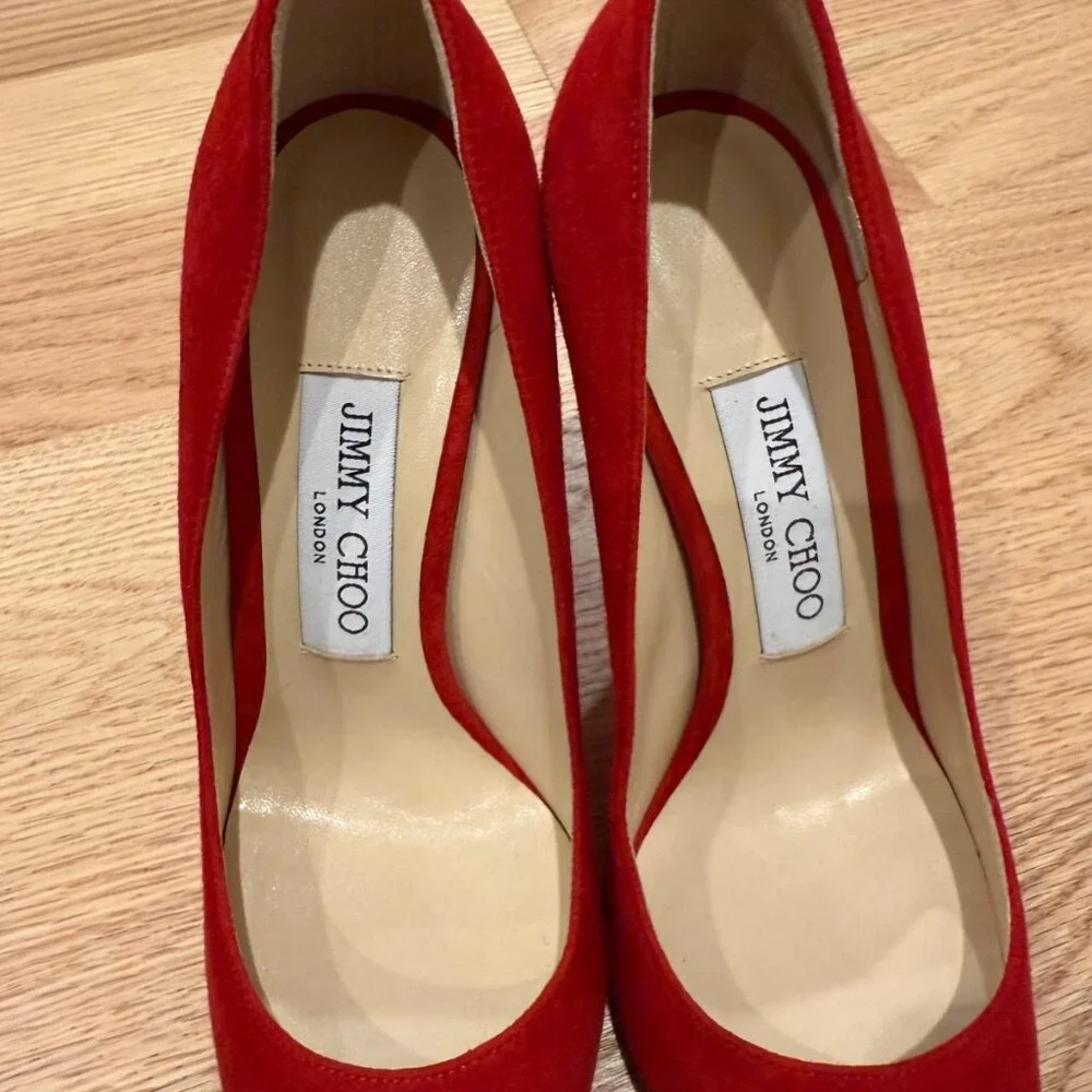 Jimmy Choo Black Suede Pumps Red - Picture 7 of 7